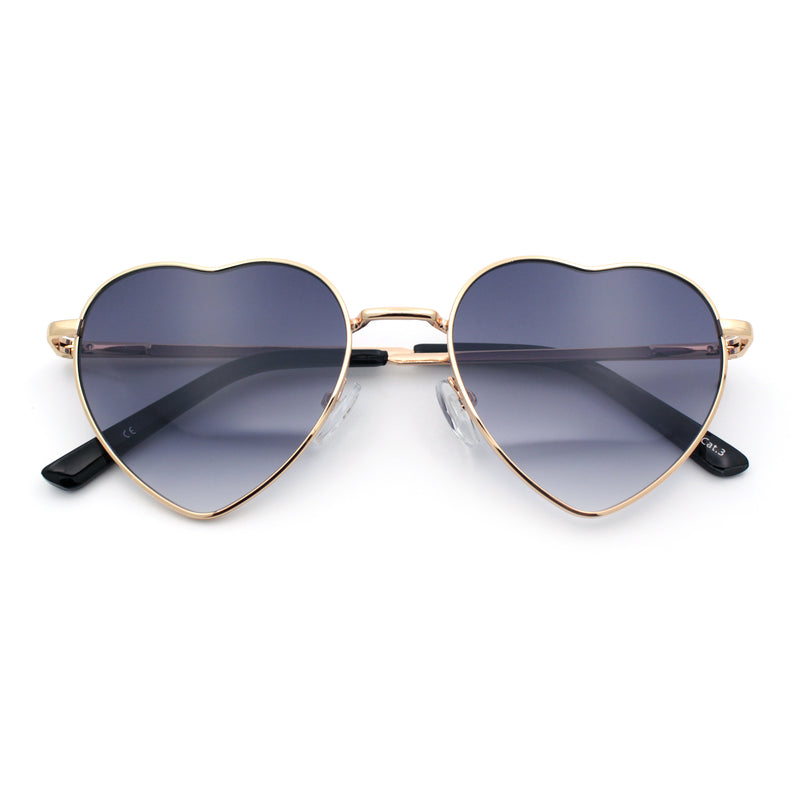 Iconic Cute Womens Heart Shape Simple Metal Rim Lolita Sunglasses