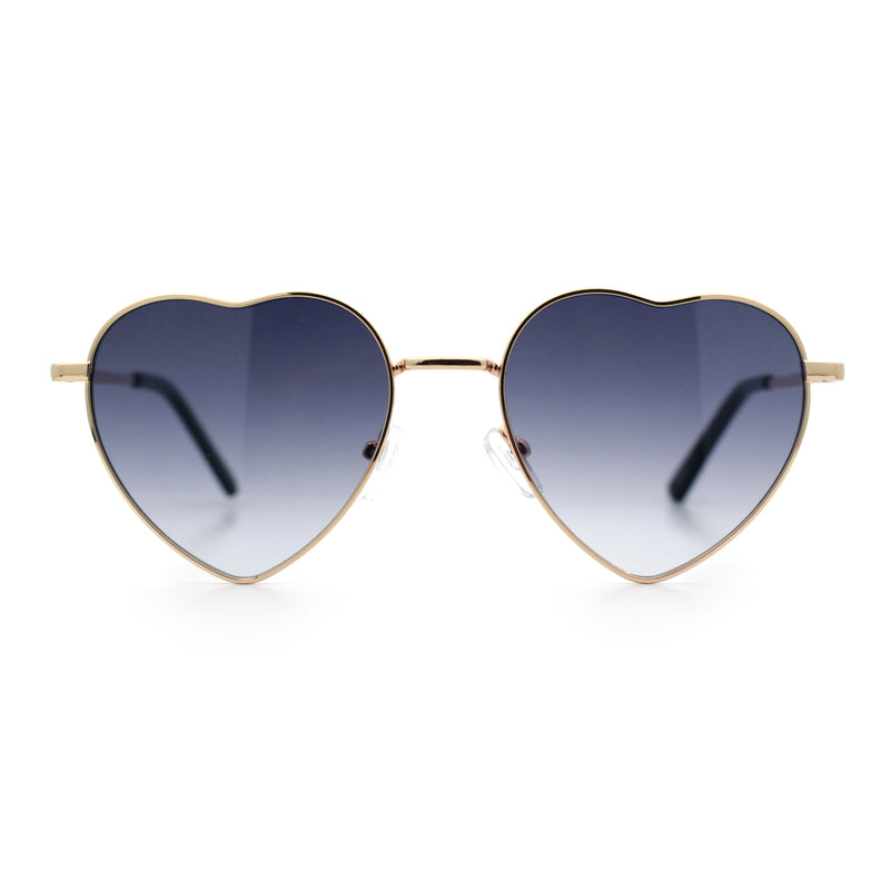 Iconic Cute Womens Heart Shape Simple Metal Rim Lolita Sunglasses