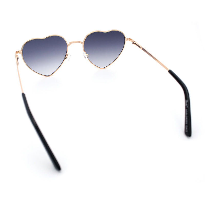 Iconic Cute Womens Heart Shape Simple Metal Rim Lolita Sunglasses