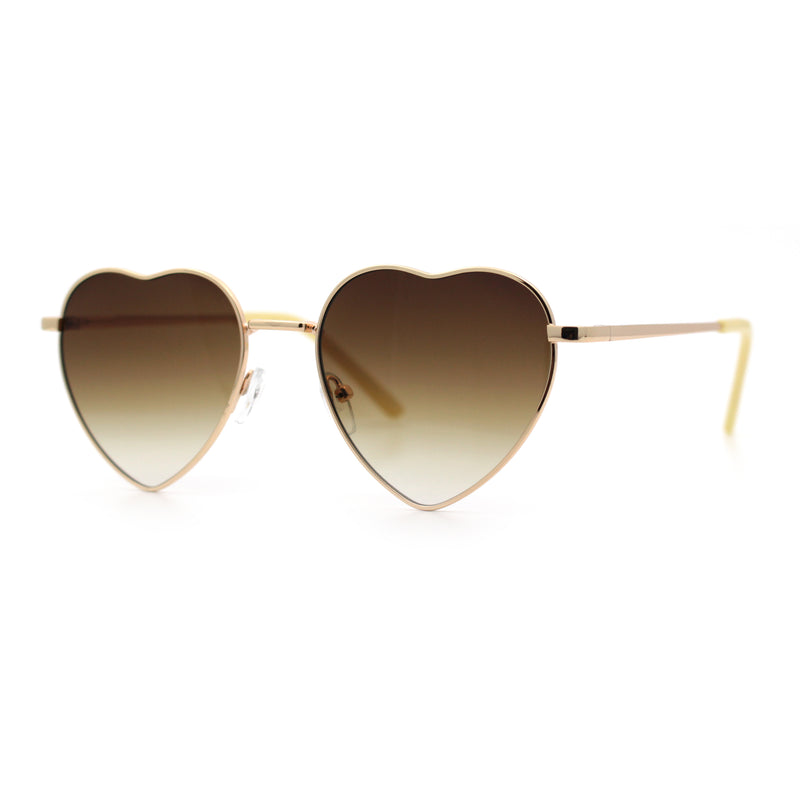 Iconic Cute Womens Heart Shape Simple Metal Rim Lolita Sunglasses