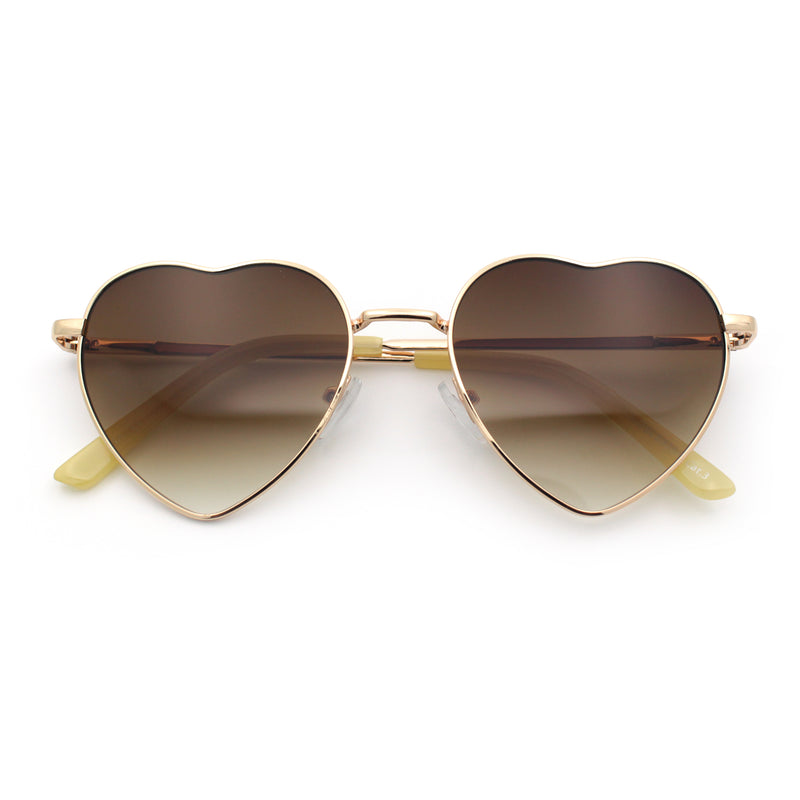Iconic Cute Womens Heart Shape Simple Metal Rim Lolita Sunglasses