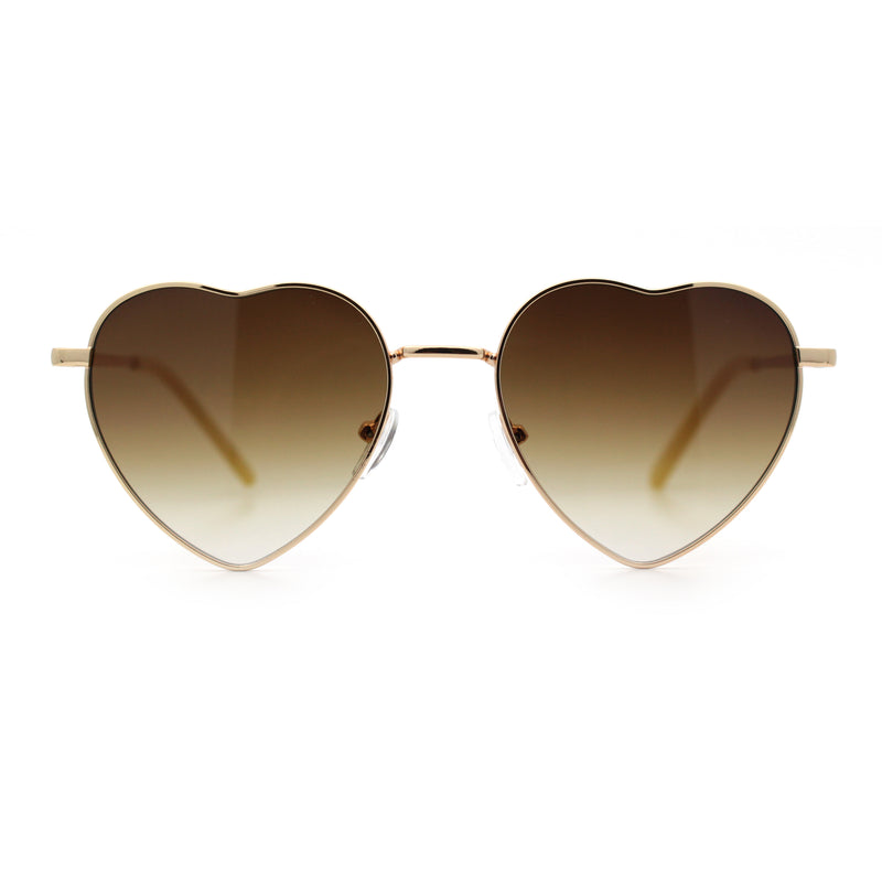 Iconic Cute Womens Heart Shape Simple Metal Rim Lolita Sunglasses