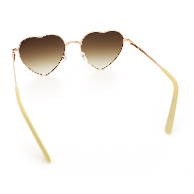 Iconic Cute Womens Heart Shape Simple Metal Rim Lolita Sunglasses