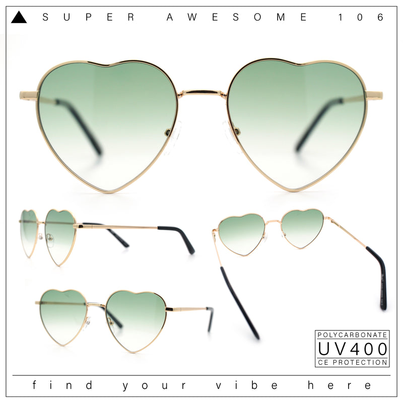 Iconic Cute Womens Heart Shape Simple Metal Rim Lolita Sunglasses