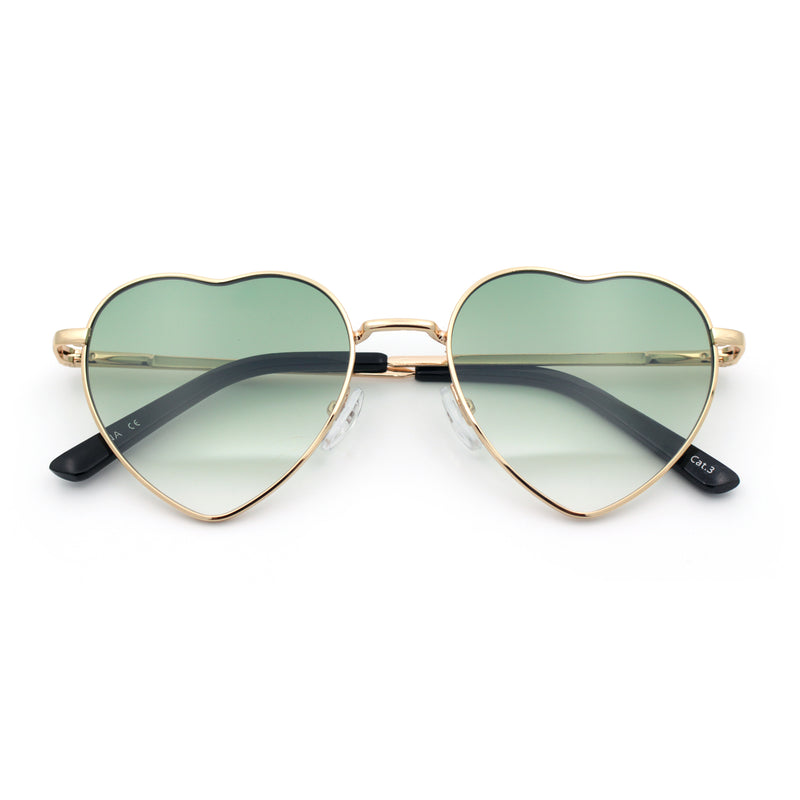 Iconic Cute Womens Heart Shape Simple Metal Rim Lolita Sunglasses