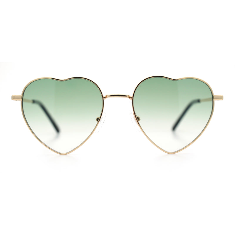 Iconic Cute Womens Heart Shape Simple Metal Rim Lolita Sunglasses