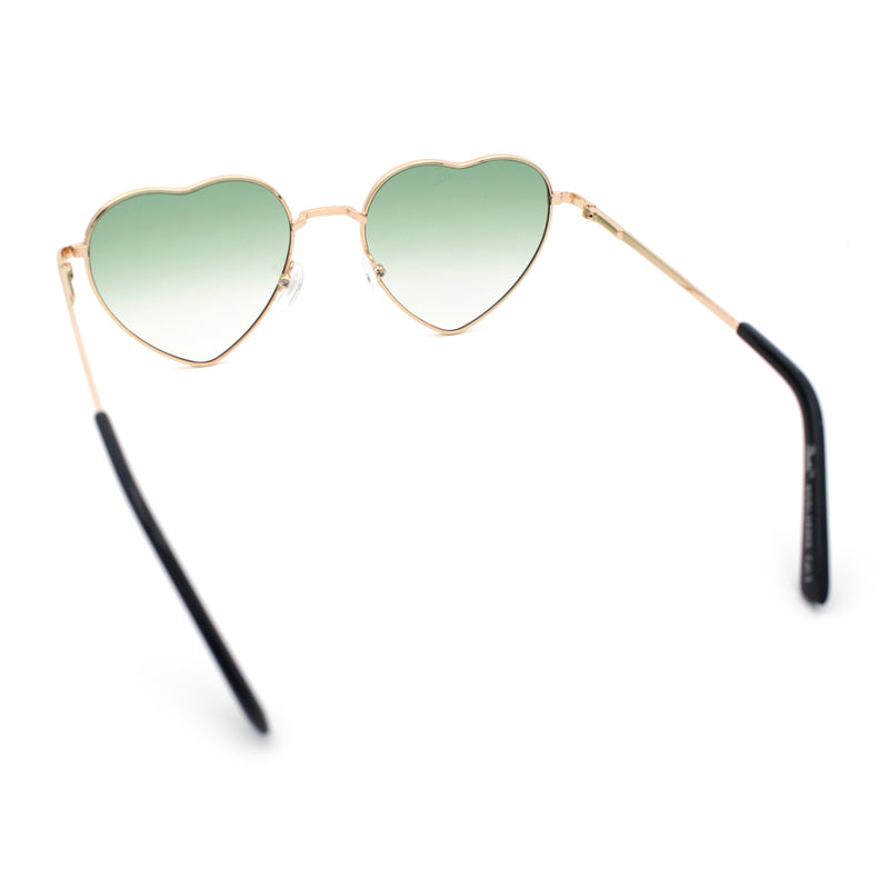 Iconic Cute Womens Heart Shape Simple Metal Rim Lolita Sunglasses