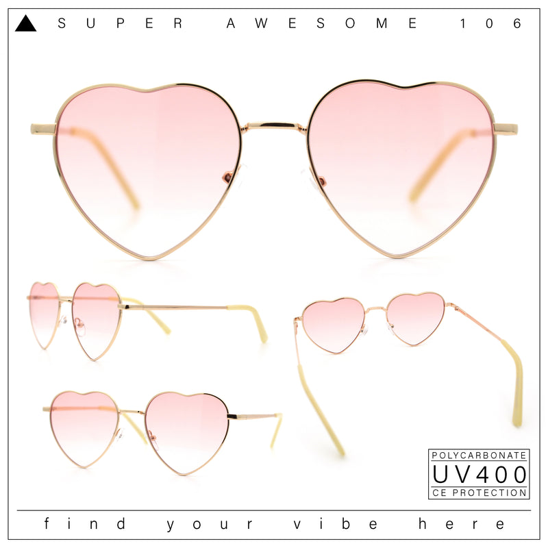Iconic Cute Womens Heart Shape Simple Metal Rim Lolita Sunglasses
