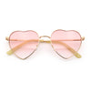 Iconic Cute Womens Heart Shape Simple Metal Rim Lolita Sunglasses