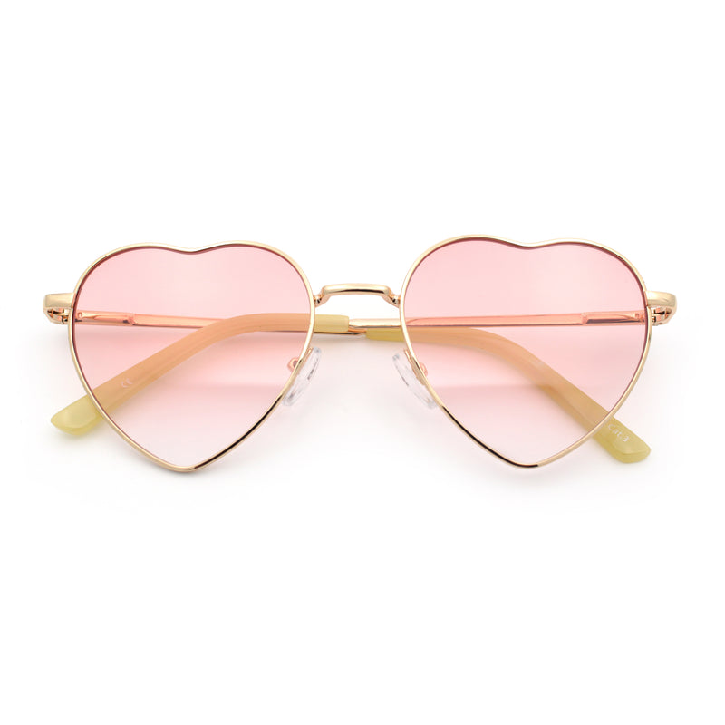 Iconic Cute Womens Heart Shape Simple Metal Rim Lolita Sunglasses
