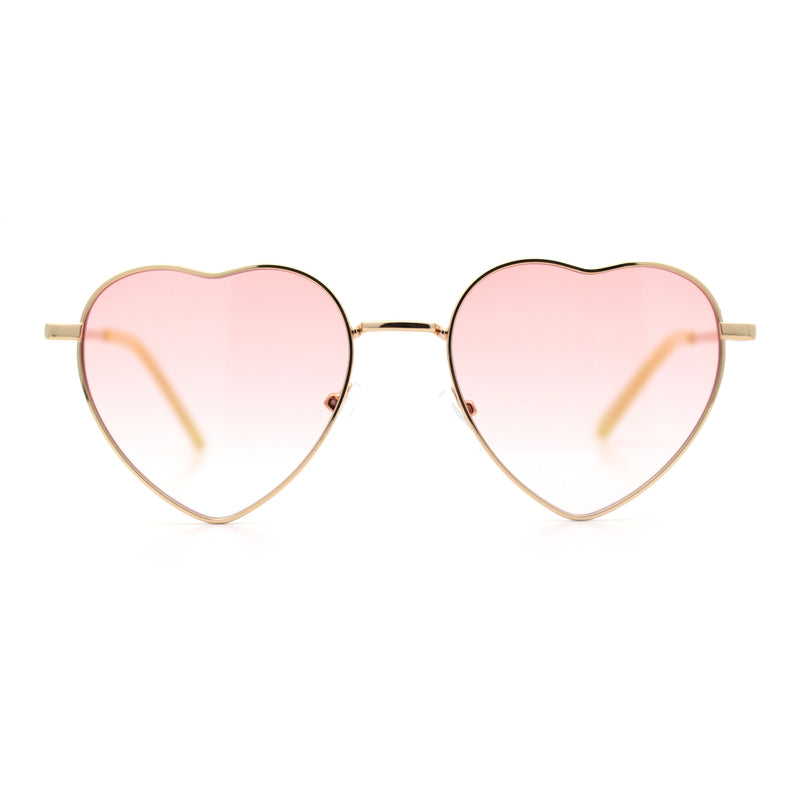 Iconic Cute Womens Heart Shape Simple Metal Rim Lolita Sunglasses