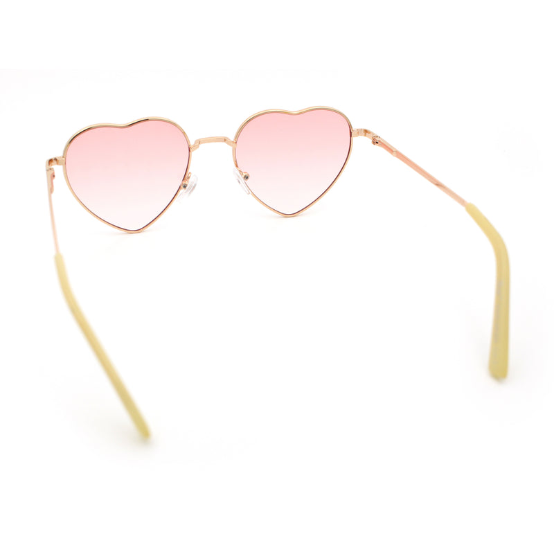 Iconic Cute Womens Heart Shape Simple Metal Rim Lolita Sunglasses