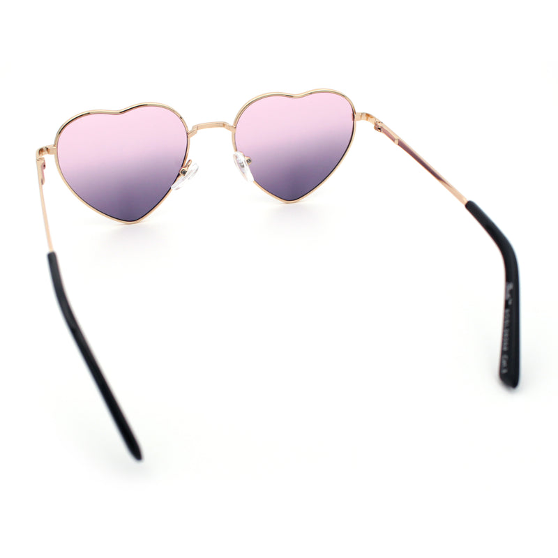 Iconic Cute Womens Heart Shape Simple Metal Rim Lolita Sunglasses