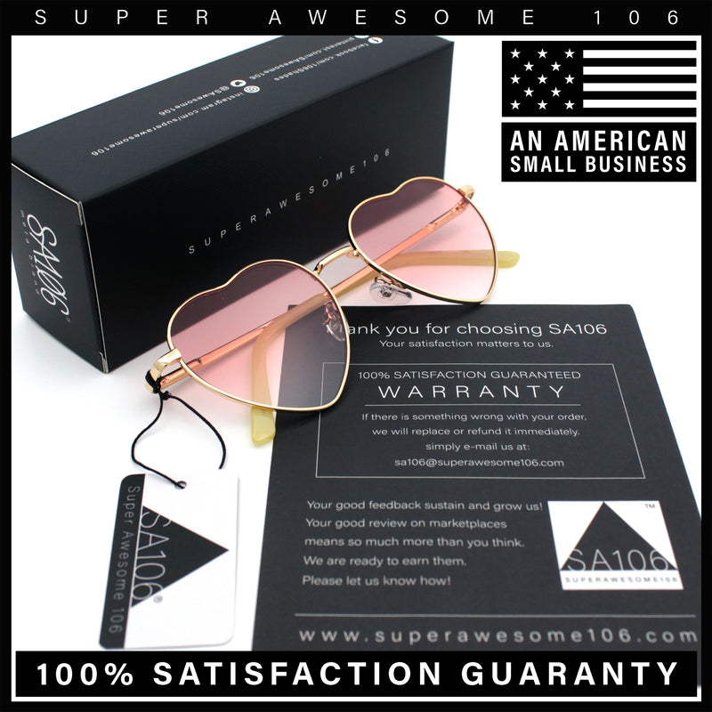 Iconic Cute Womens Heart Shape Simple Metal Rim Lolita Sunglasses