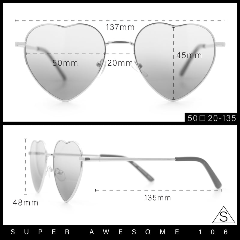 Iconic Cute Womens Heart Shape Simple Metal Rim Lolita Sunglasses