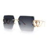 Heart Jewel Metal Hinge Rimless Oversized Rectangle Fashion Sunglasses