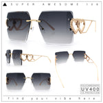 Heart Jewel Metal Hinge Rimless Oversized Rectangle Fashion Sunglasses