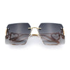 Heart Jewel Metal Hinge Rimless Oversized Rectangle Fashion Sunglasses