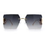 Heart Jewel Metal Hinge Rimless Oversized Rectangle Fashion Sunglasses