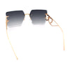 Heart Jewel Metal Hinge Rimless Oversized Rectangle Fashion Sunglasses