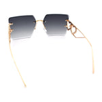 Heart Jewel Metal Hinge Rimless Oversized Rectangle Fashion Sunglasses