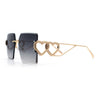 Heart Jewel Metal Hinge Rimless Oversized Rectangle Fashion Sunglasses