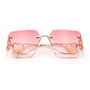 Heart Jewel Metal Hinge Rimless Oversized Rectangle Fashion Sunglasses