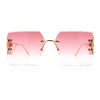 Heart Jewel Metal Hinge Rimless Oversized Rectangle Fashion Sunglasses