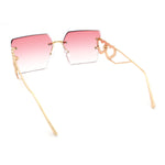 Heart Jewel Metal Hinge Rimless Oversized Rectangle Fashion Sunglasses