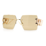 Heart Jewel Metal Hinge Rimless Oversized Rectangle Fashion Sunglasses