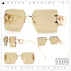 Heart Jewel Metal Hinge Rimless Oversized Rectangle Fashion Sunglasses