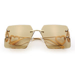Heart Jewel Metal Hinge Rimless Oversized Rectangle Fashion Sunglasses
