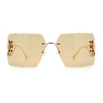 Heart Jewel Metal Hinge Rimless Oversized Rectangle Fashion Sunglasses