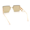 Heart Jewel Metal Hinge Rimless Oversized Rectangle Fashion Sunglasses