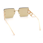 Heart Jewel Metal Hinge Rimless Oversized Rectangle Fashion Sunglasses