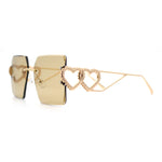 Heart Jewel Metal Hinge Rimless Oversized Rectangle Fashion Sunglasses
