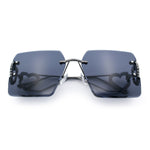 Heart Jewel Metal Hinge Rimless Oversized Rectangle Fashion Sunglasses