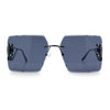 Heart Jewel Metal Hinge Rimless Oversized Rectangle Fashion Sunglasses