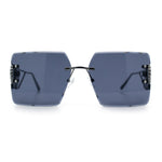 Heart Jewel Metal Hinge Rimless Oversized Rectangle Fashion Sunglasses