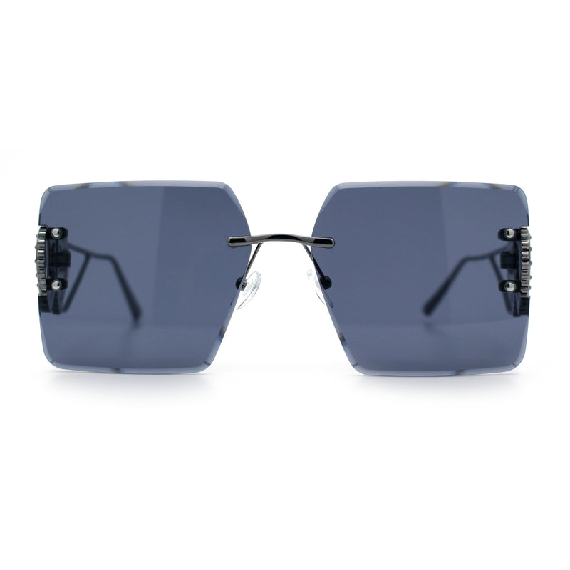 Heart Jewel Metal Hinge Rimless Oversized Rectangle Fashion Sunglasses