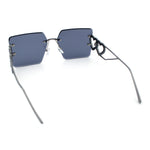 Heart Jewel Metal Hinge Rimless Oversized Rectangle Fashion Sunglasses