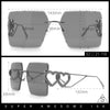 Heart Jewel Metal Hinge Rimless Oversized Rectangle Fashion Sunglasses
