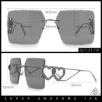 Heart Jewel Metal Hinge Rimless Oversized Rectangle Fashion Sunglasses