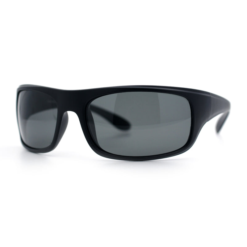 Polarized Mens Rectangle Wrap Classic Biker Style Sport Plastic Sunglasses