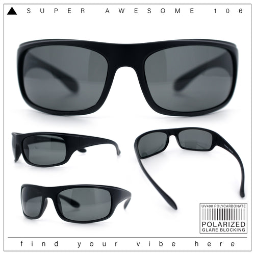 Polarized Mens Rectangle Wrap Classic Biker Style Sport Plastic Sunglasses