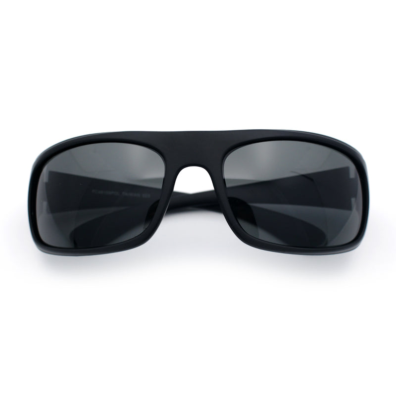 Polarized Mens Rectangle Wrap Classic Biker Style Sport Plastic Sunglasses