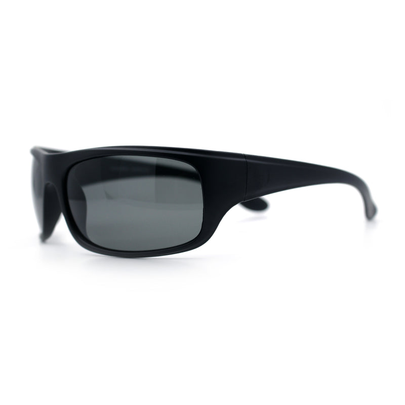 Polarized Mens Rectangle Wrap Classic Biker Style Sport Plastic Sunglasses