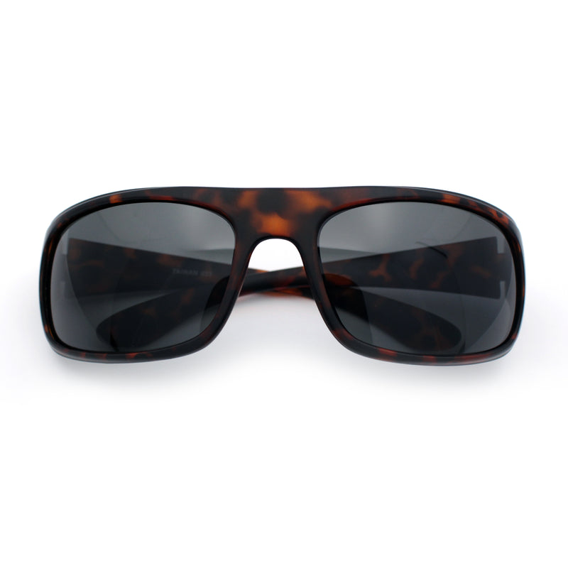 Polarized Mens Rectangle Wrap Classic Biker Style Sport Plastic Sunglasses