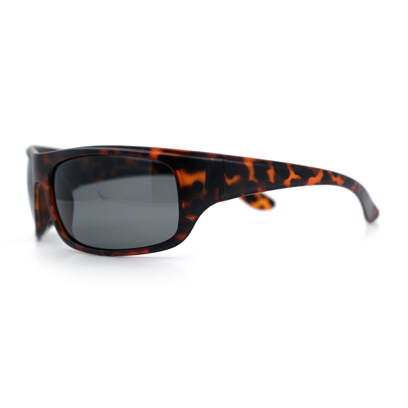 Polarized Mens Rectangle Wrap Classic Biker Style Sport Plastic Sunglasses