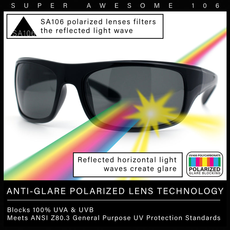 Polarized Mens Rectangle Wrap Classic Biker Style Sport Plastic Sunglasses
